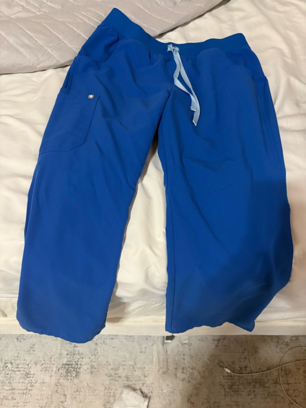 Figs Women's Jogger Scrub Pants - Bright Royal Blue with Light Blue Drawstring